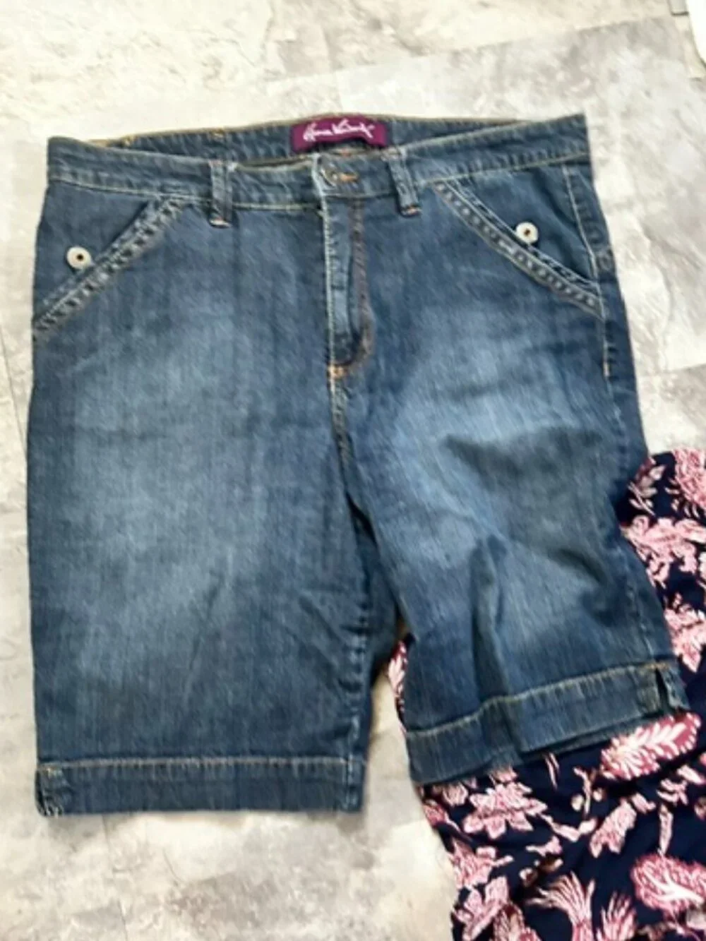 size 12 blue jean long shorts denim twelve eleven stretch